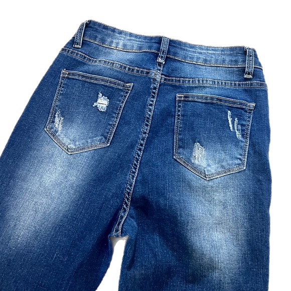 SHEIN Dark Blue Distressed Leopard Print Patch Straight Leg Women's Jeans Size M - Picture 5 of 7